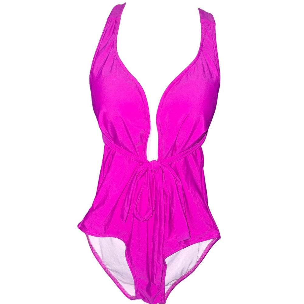 NWOT Fuchsia Halter Deep V-Neck Crisscross One Piece